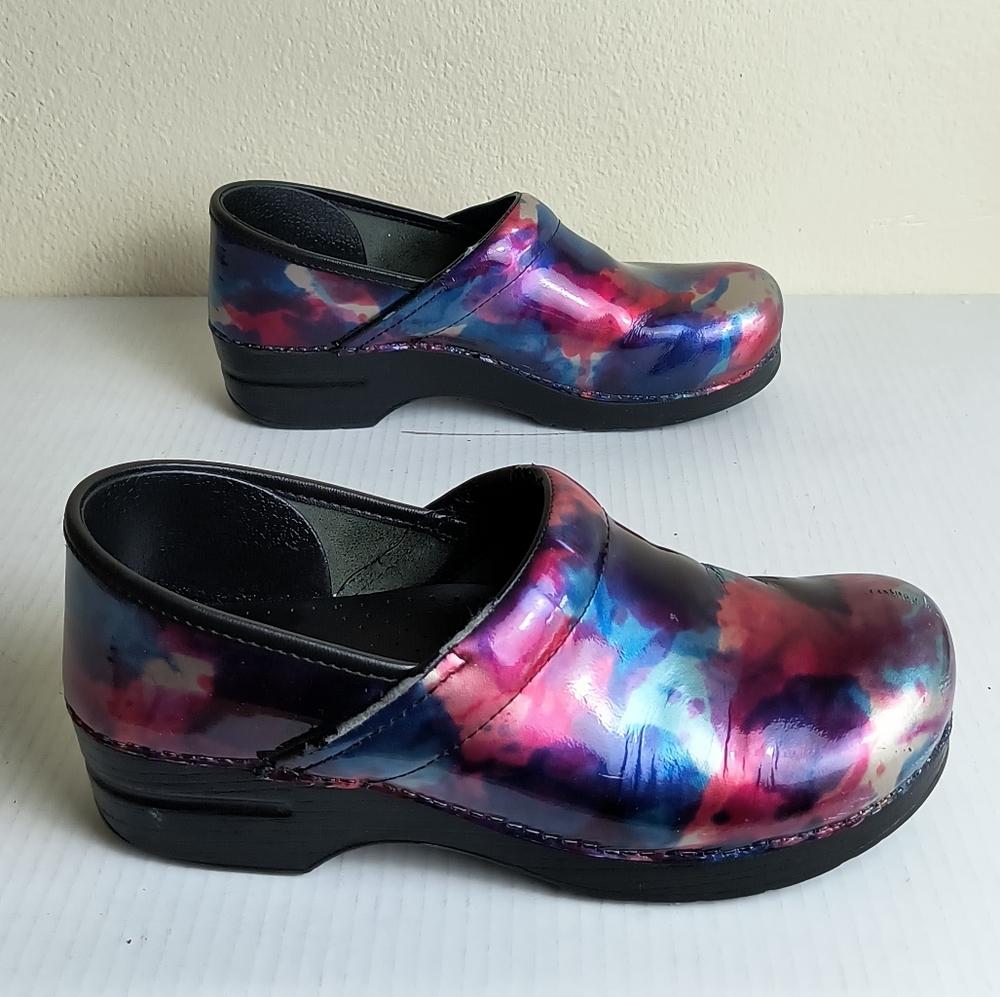 Dansko Professional Clogs Slip On Platform Nursing Shoes Patent Watercolor